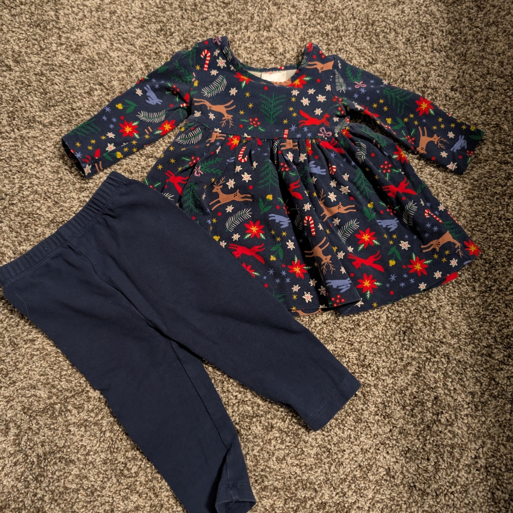 Hanna Andersson Navy Holiday Kids Casual Dress With Leggings